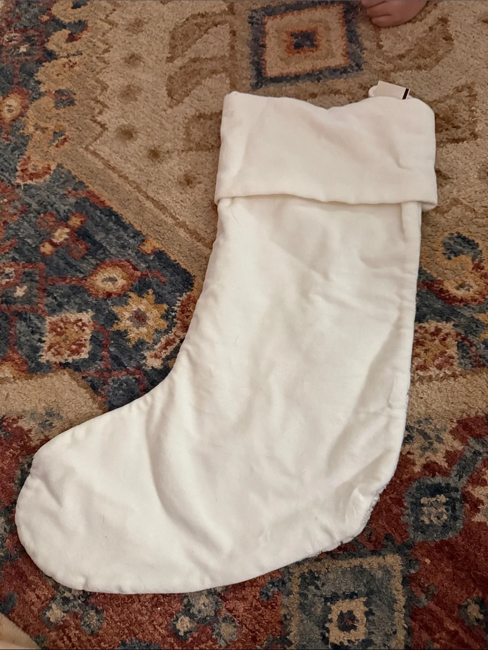 Pottery Barn Cream Velvet Holiday Stocking with Loop